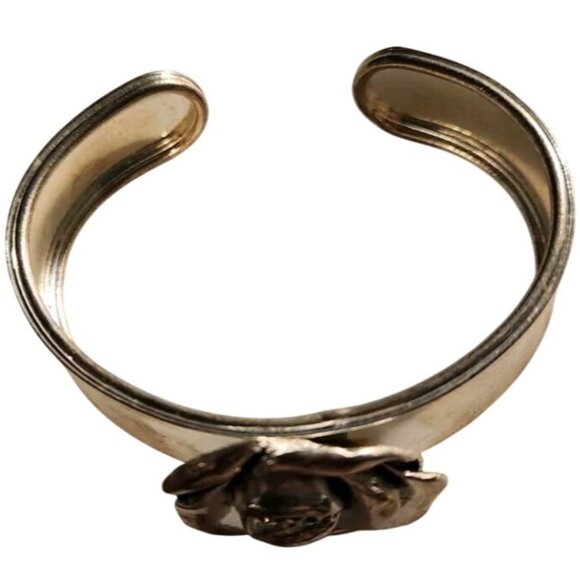 Rose Cuff Bracelet Silver-Tone floral cottagecore fairycore womens jewelry - Picture 3 of 5